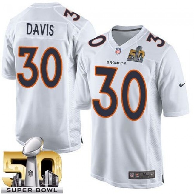 Denver Broncos #30 Terrell Davis White Super Bowl 50 Youth Stitched NFL Game Event Jersey