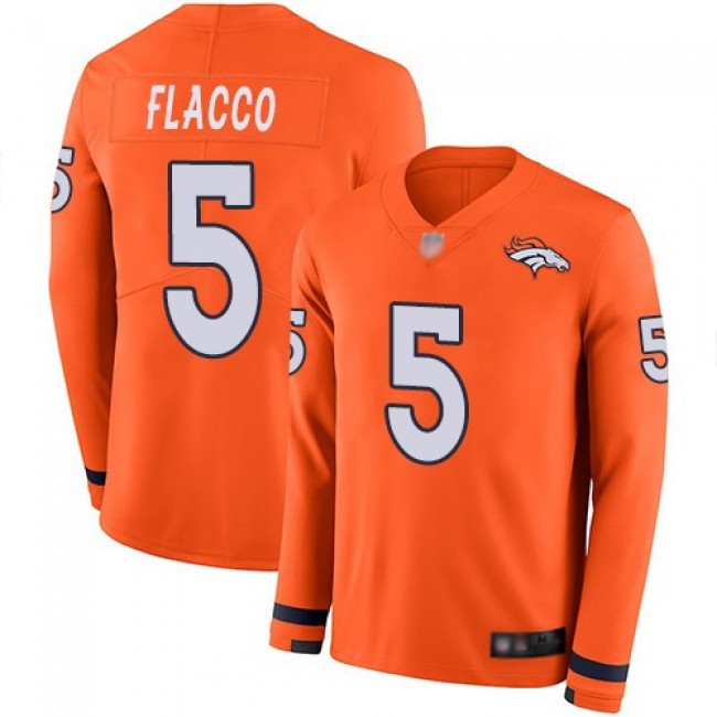 Nike Broncos #5 Joe Flacco Orange Team Color Men's Stitched NFL Limited Therma Long Sleeve Jersey