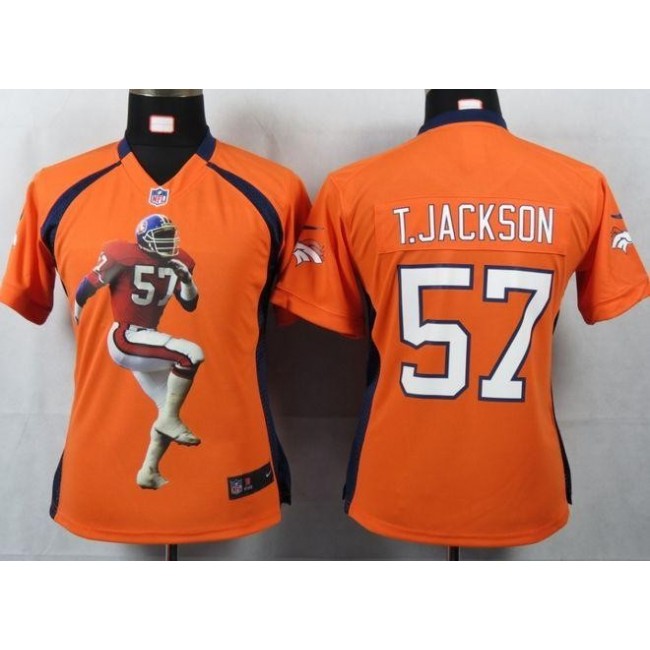 Women's Broncos #57 Tom Jackson Orange Team Color Portrait NFL Game Jersey