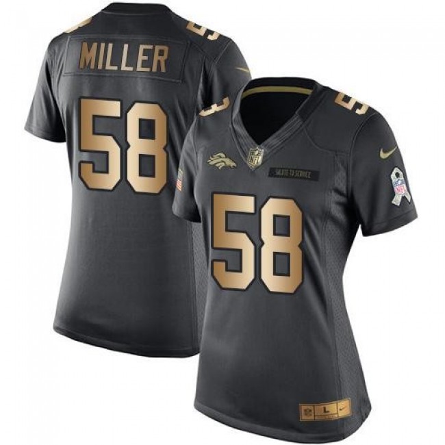 Women's Broncos #58 Von Miller Black Stitched NFL Limited Gold Salute to Service Jersey