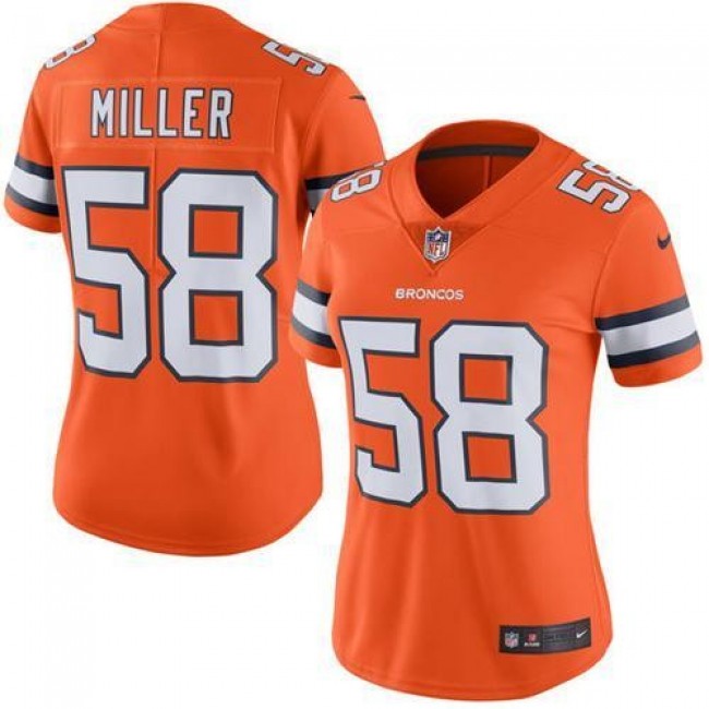 Women's Broncos #58 Von Miller Orange Stitched NFL Limited Rush Jersey