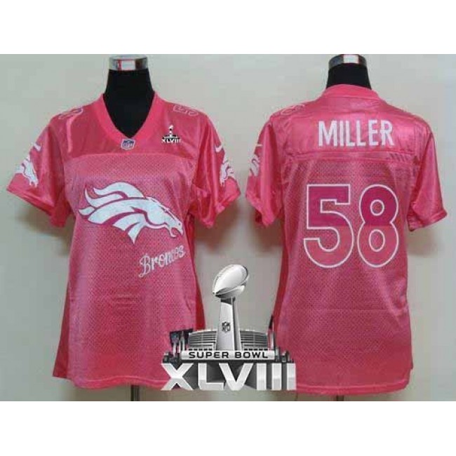 Women's Broncos #58 Von Miller Pink Super Bowl XLVIII Fem Fan NFL Game Jersey