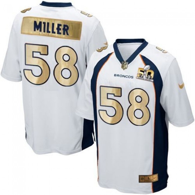 Nike Broncos #58 Von Miller White Men's Stitched NFL Game Super Bowl 50 Collection Jersey