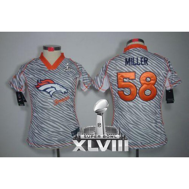 Women's Broncos #58 Von Miller Zebra Super Bowl XLVIII Stitched NFL Elite Jersey