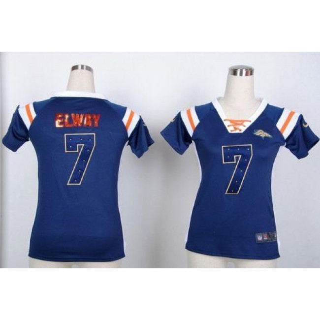 Women's Broncos #7 John Elway Navy Blue Stitched NFL Elite Light Diamond Jersey