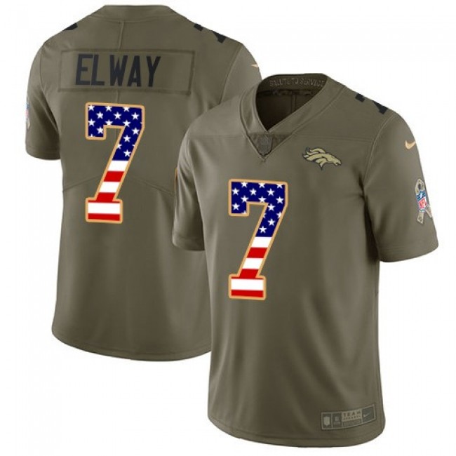 Denver Broncos #7 John Elway Olive-USA Flag Youth Stitched NFL Limited 2017 Salute to Service Jersey