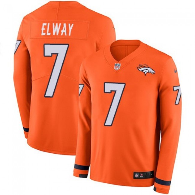 Nike Broncos #7 John Elway Orange Team Color Men's Stitched NFL Limited Therma Long Sleeve Jersey