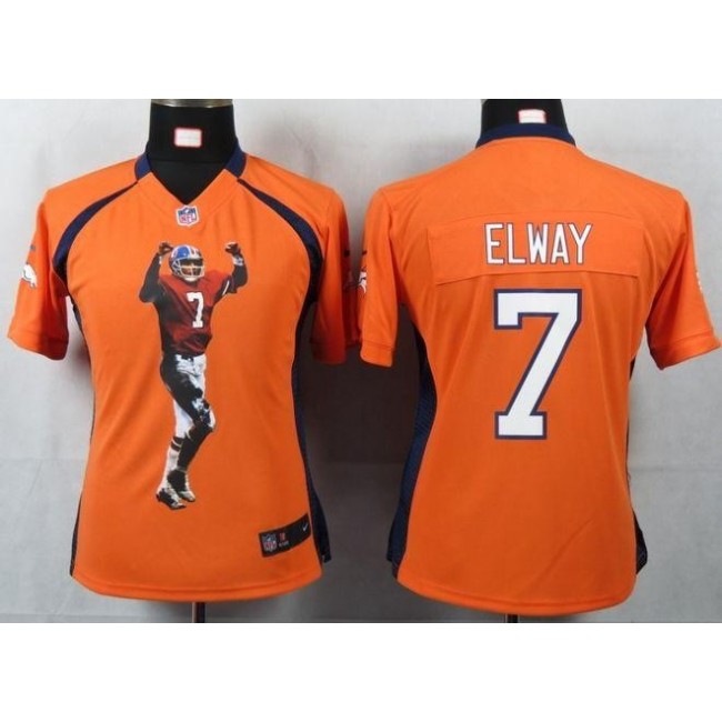 Women's Broncos #7 John Elway Orange Team Color Portrait NFL Game Jersey