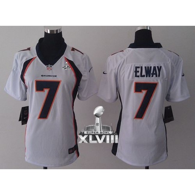 Women's Broncos #7 John Elway White Super Bowl XLVIII Stitched NFL New Elite Jersey