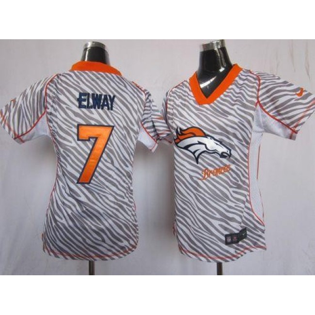 Women's Broncos #7 John Elway Zebra Stitched NFL Elite Jersey