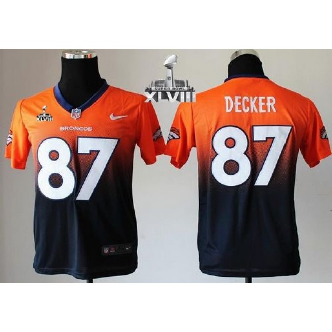 Denver Broncos #87 Eric Decker Orange-Blue Super Bowl XLVIII Youth Stitched NFL Elite Fadeaway Fashion Jersey