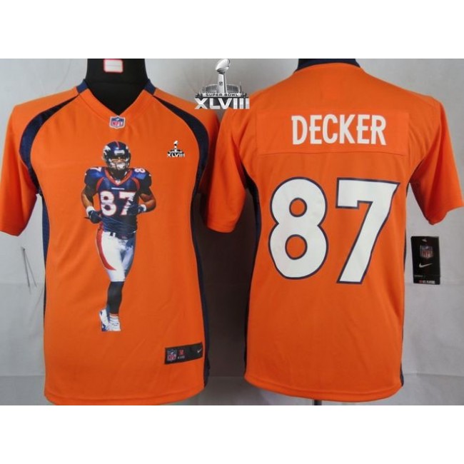Denver Broncos #87 Eric Decker Orange Team Color Super Bowl XLVIII Youth Portrait Fashion NFL Game Jersey
