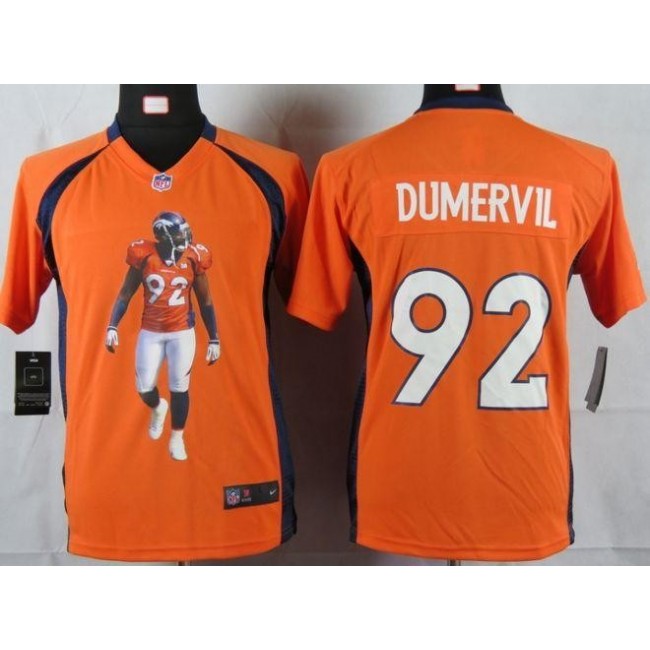 Denver Broncos #92 Elvis Dumervil Orange Team Color Youth Portrait Fashion NFL Game Jersey