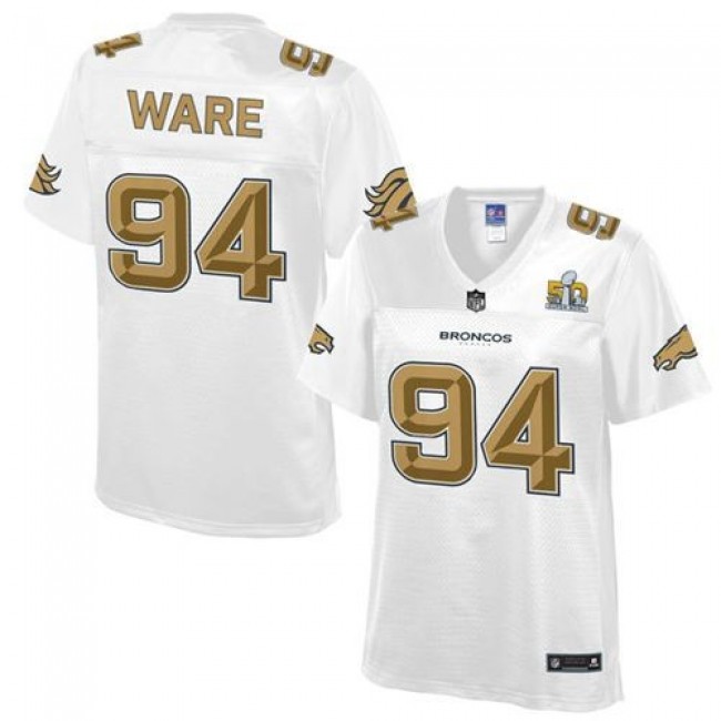 Women's Broncos #94 DeMarcus Ware White NFL Pro Line Super Bowl 50 Game Jersey