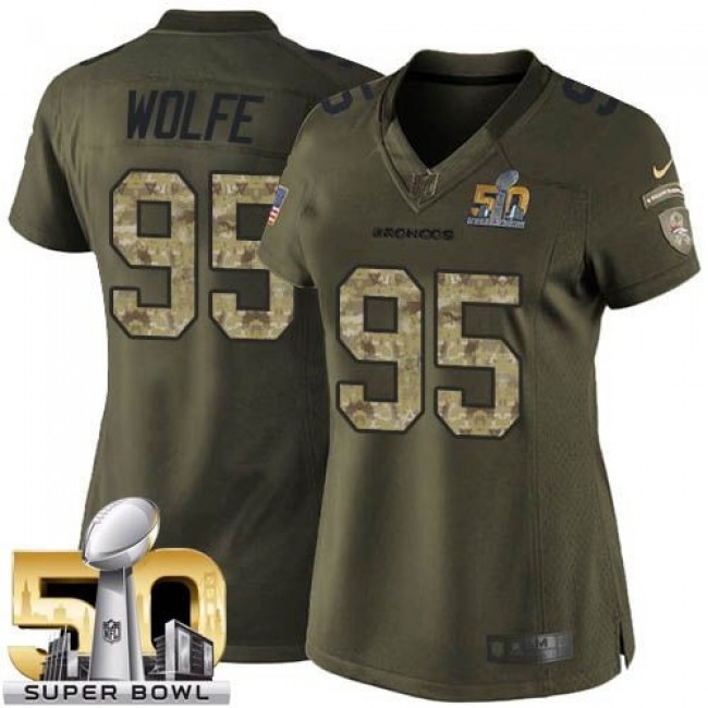 Women's Broncos #95 Derek Wolfe Green Super Bowl 50 Stitched NFL Limited Salute to Service Jersey