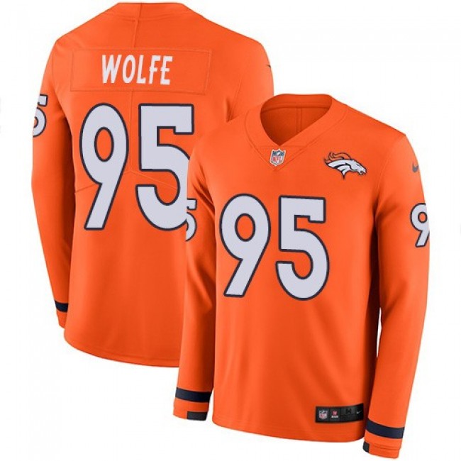 Nike Broncos #95 Derek Wolfe Orange Team Color Men's Stitched NFL Limited Therma Long Sleeve Jersey
