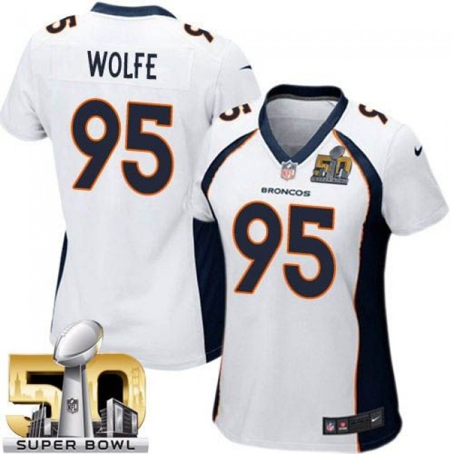 Women's Broncos #95 Derek Wolfe White Super Bowl 50 Stitched NFL New Elite Jersey