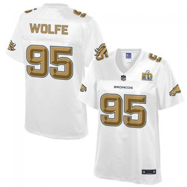 Women's Broncos #95 Derek Wolfe White NFL Pro Line Super Bowl 50 Game Jersey