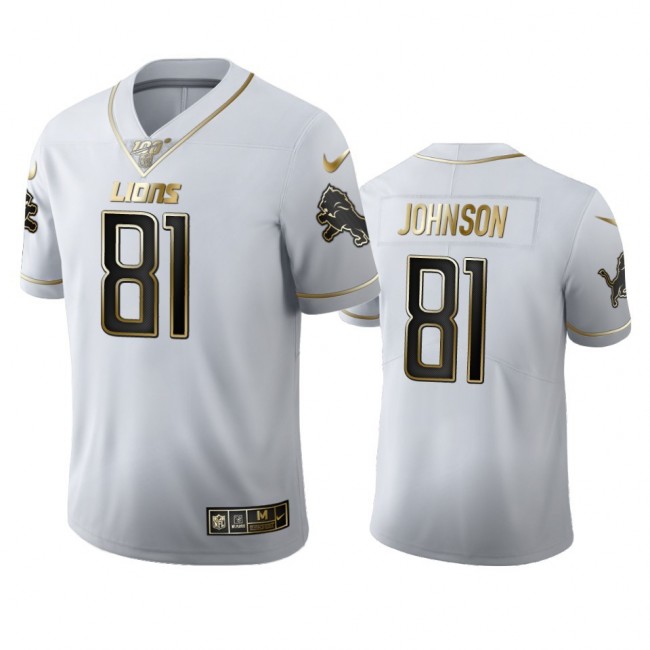 Detroit Lions #81 Calvin Johnson Men's Nike White Golden Edition Vapor Limited NFL 100 Jersey