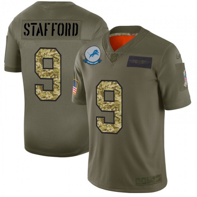 Detroit Lions #9 Matthew Stafford Men's Nike 2019 Olive Camo Salute To Service Limited NFL Jersey