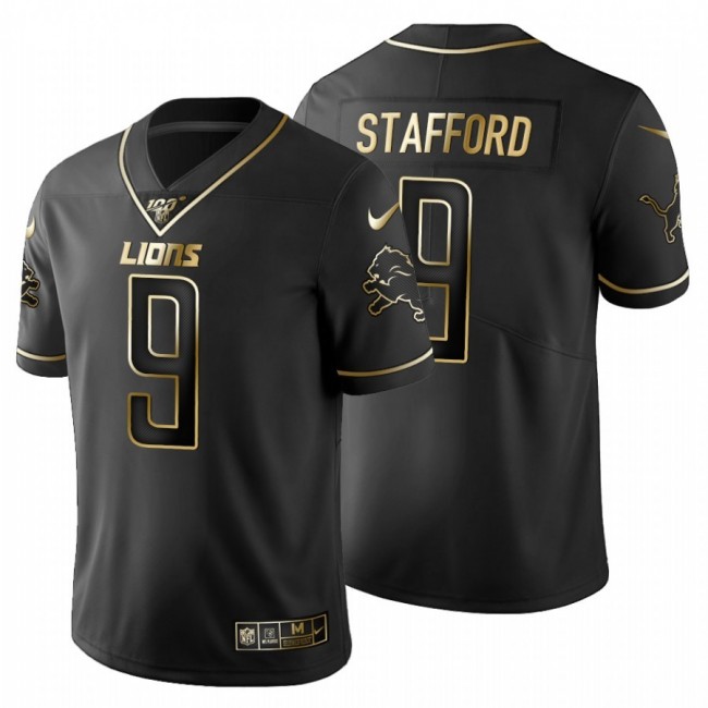 Detroit Lions #9 Matthew Stafford Men's Nike Black Golden Limited NFL 100 Jersey