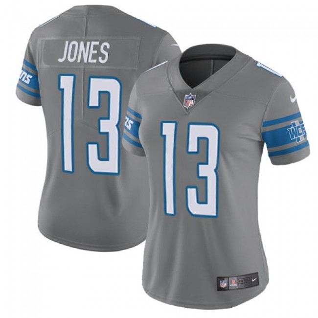 Women's Lions #13 T.J. Jones Gray Stitched NFL Limited Rush Jersey