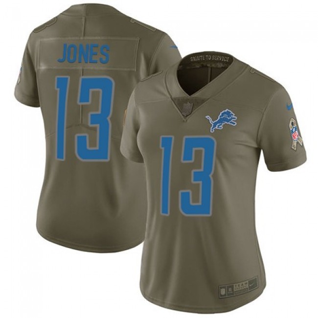 Women's Lions #13 T.J. Jones Olive Stitched NFL Limited 2017 Salute to Service Jersey