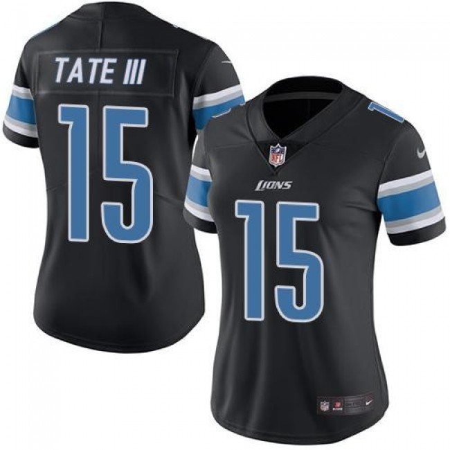 Women's Lions #15 Golden Tate III Black Stitched NFL Limited Rush Jersey