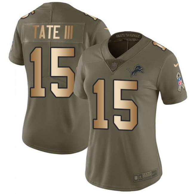 Women's Lions #15 Golden Tate III Olive Gold Stitched NFL Limited 2017 Salute to Service Jersey