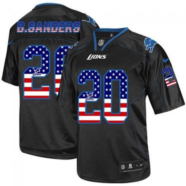 Nike Lions #20 Barry Sanders Black Men's Stitched NFL Elite USA Flag Fashion Jersey