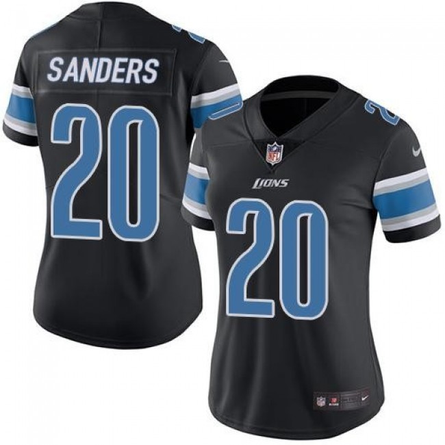 Women's Lions #20 Barry Sanders Black Stitched NFL Limited Rush Jersey