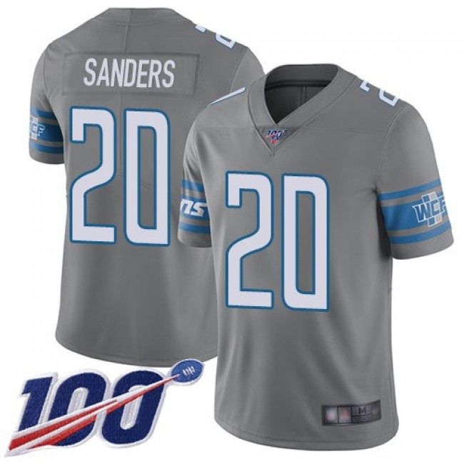 Nike Lions #20 Barry Sanders Gray Men's Stitched NFL Limited Rush 100th Season Jersey