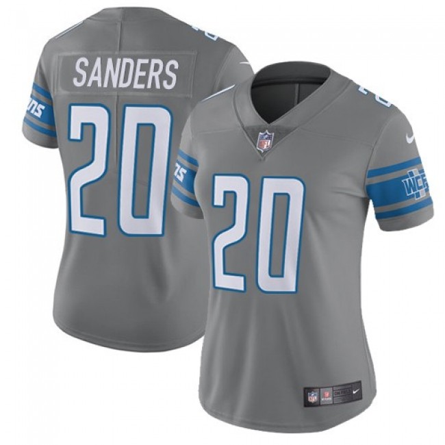 Women's Lions #20 Barry Sanders Gray Stitched NFL Limited Rush Jersey