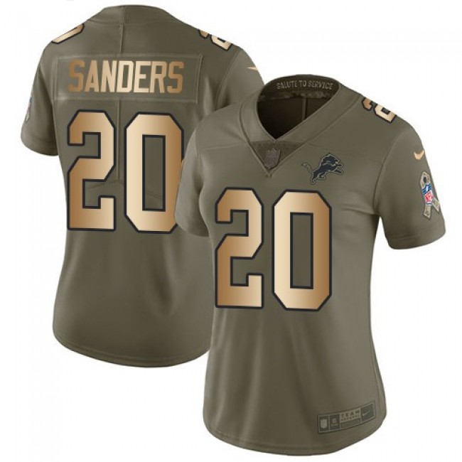 Women's Lions #20 Barry Sanders Olive Gold Stitched NFL Limited 2017 Salute to Service Jersey