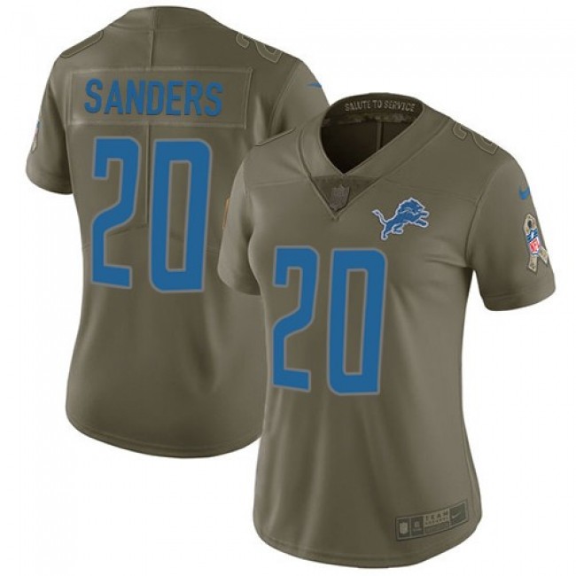 Women's Lions #20 Barry Sanders Olive Stitched NFL Limited 2017 Salute to Service Jersey