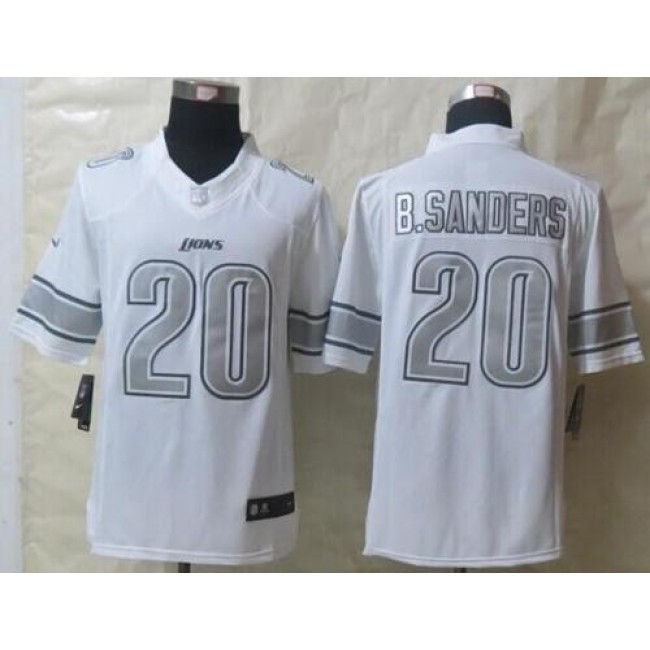Nike Lions #20 Barry Sanders White Men's Stitched NFL Limited Platinum Jersey