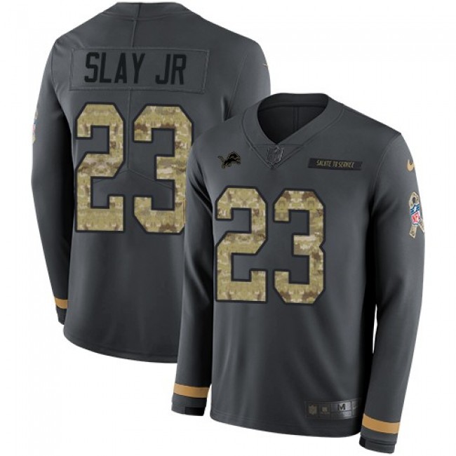 Nike Lions #23 Darius Slay Jr Anthracite Salute to Service Men's Stitched NFL Limited Therma Long Sleeve Jersey