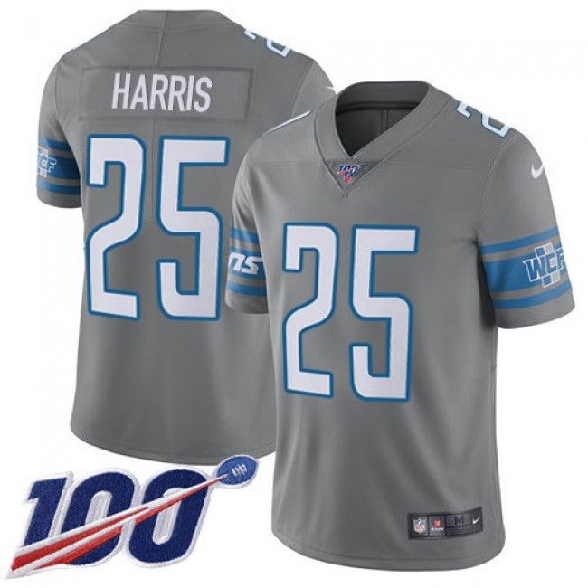 Nike Lions #25 Will Harris Gray Men's Stitched NFL Limited Rush 100th Season Jersey