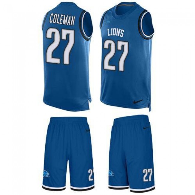 Nike Lions #27 Justin Coleman Blue Team Color Men's Stitched NFL Limited Tank Top Suit Jersey