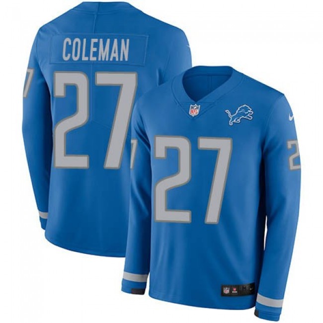 Nike Lions #27 Justin Coleman Blue Team Color Men's Stitched NFL Limited Therma Long Sleeve Jersey