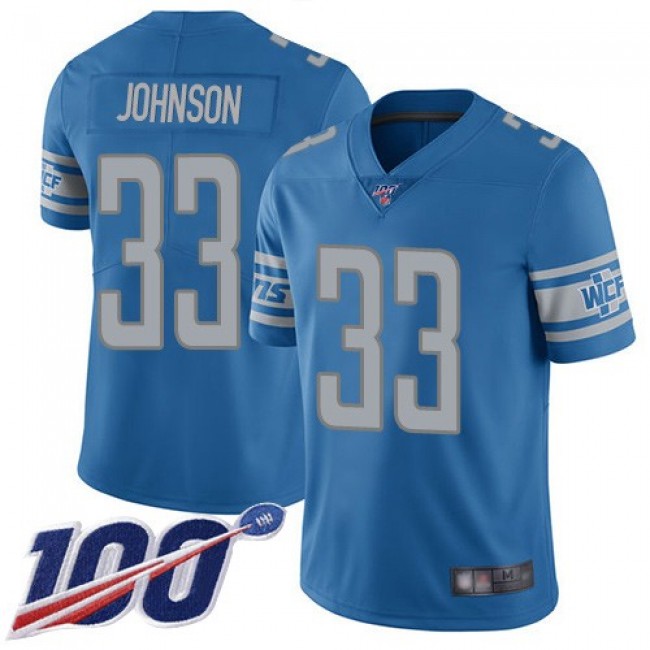 Nike Lions #33 Kerryon Johnson Blue Team Color Men's Stitched NFL 100th Season Vapor Limited Jersey