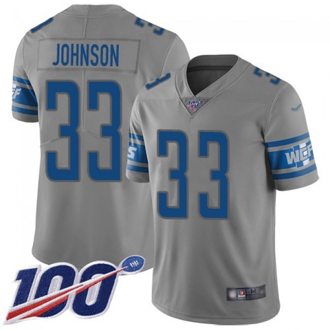 Nike Lions #33 Kerryon Johnson Gray Men's Stitched NFL Limited Inverted Legend 100th Season Jersey