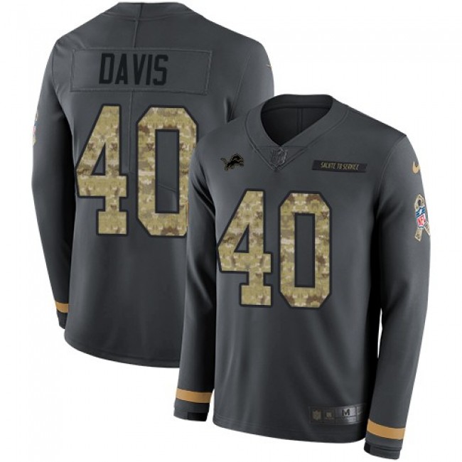 Nike Lions #40 Jarrad Davis Anthracite Salute to Service Men's Stitched NFL Limited Therma Long Sleeve Jersey