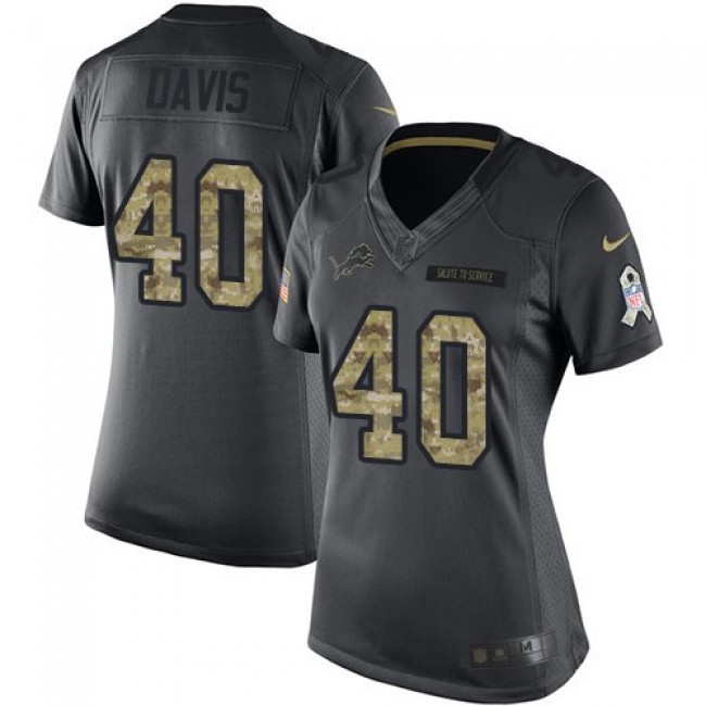 Women's Lions #40 Jarrad Davis Black Stitched NFL Limited 2016 Salute to Service Jersey