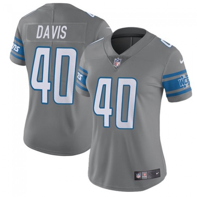 Women's Lions #40 Jarrad Davis Gray Stitched NFL Limited Rush Jersey