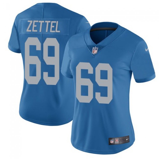 Women's Lions #69 Anthony Zettel Blue Throwback Stitched NFL Vapor Untouchable Limited Jersey