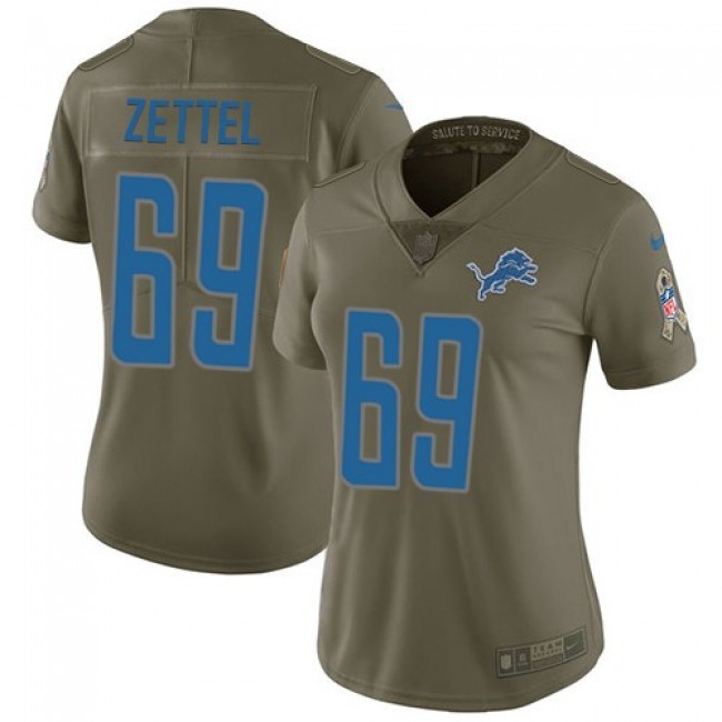 Women's Lions #69 Anthony Zettel Olive Stitched NFL Limited 2017 Salute to Service Jersey