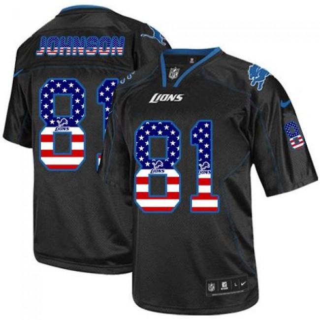Nike Lions #81 Calvin Johnson Black Men's Stitched NFL Elite USA Flag Fashion Jersey