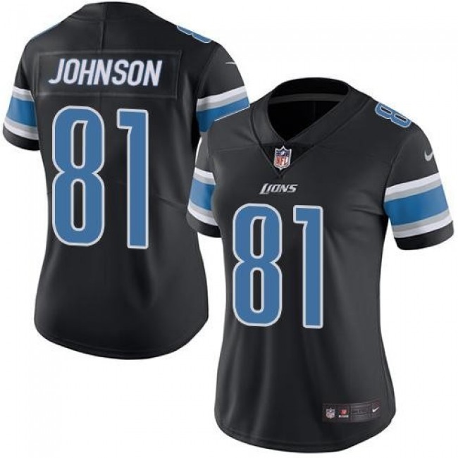 Women's Lions #81 Calvin Johnson Black Stitched NFL Limited Rush Jersey