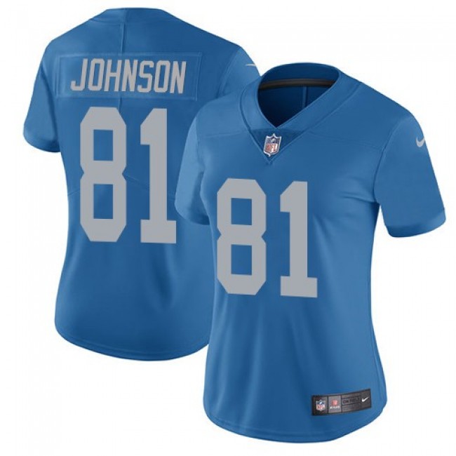 Women's Lions #81 Calvin Johnson Blue Throwback Stitched NFL Vapor Untouchable Limited Jersey